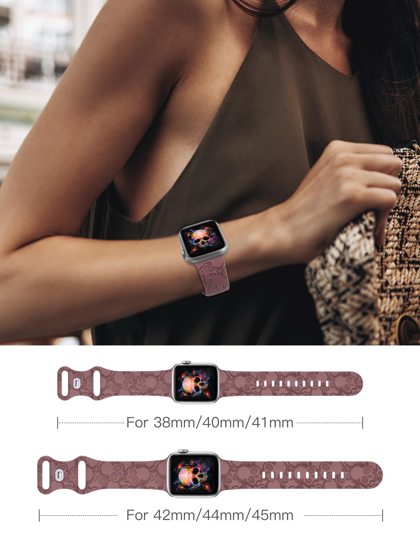 Wearlizer Halloween Skull Engraved Band Compatible With Apple Watch Band 40Mm/38Mm/41Mm For Women Men Cute Soft Silicone Sport S